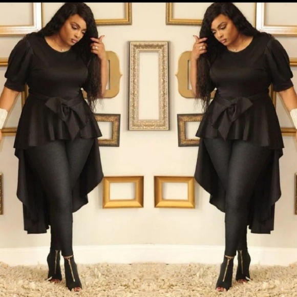 Tops - Plus Size Black High Low Duster Top